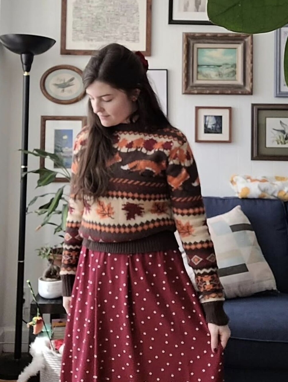 Brown & Orange Fox Pattern Knit Sweater - Picture 5 of 5
